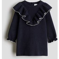 H&M Baby Kjole Bomuldsstrik Med Flæser - Marineblå