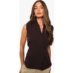 boohoo Asymmetric Detail Tailored Waistcoat - Brown
