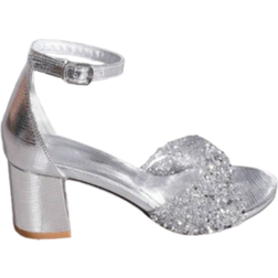 Shein Sparkling Rhinestone Silver High Heeled Sandals For Women, Elegant Party Shoes With Comfortable Chunky Heel