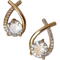 Shein 1pair Fashionable Crossed Labradorite & Rhinestone Decor Stud Earrings Suitable For Women's Daily Wear