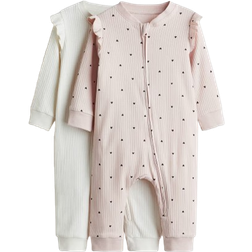H&M Baby 2-Pak Mønstret Natdragt Bomuld - Hvid/Lys Rosa