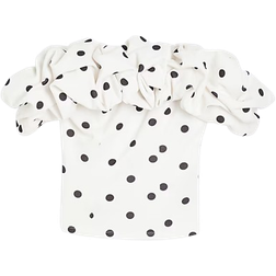 River Island Polka Dot Ruffle Bardot Top - White