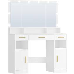 HEXCELEN Vanity Desk with Mirror LED White Dressing Table 40x108cm