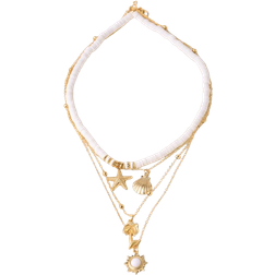 Shein Soft Pottery Vintage Sun Multilayer Necklace For Women Summer Beach Starfish Shell Coconut Tree Pendant Necklace Women 2025