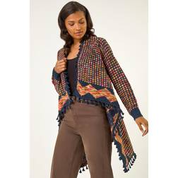 Roman Ombre Tassle Poncho - Navy