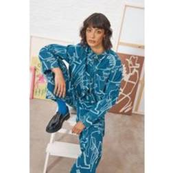 Warehouse Tony Oversized Printed Denim Shirt - Mid Blue