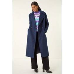 Roman Textured Buttoned Boucle Coat - Navy