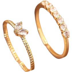 Shein 2pcs/set Cubic Zirconia Decor Ring Copper Jewelry