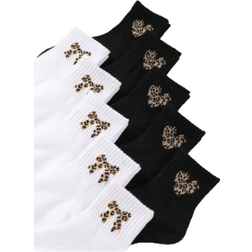 Shein Chic And Cute Kids Socks Black And White With Stylish Leopard Print Heart And Bow Designs - Multicolor
