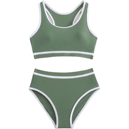 Shein Tween Girl Colorblock Trim Swimwear Set - Beach/Vacation
