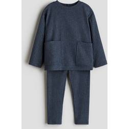 H&M Baby 2-Piece Ribbed Cotton Set - Navy Blue