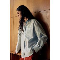 H&M Ladies Striped Oversized Cotton Shirt - Light Blue/Striped
