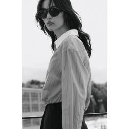 H&M Ladies Striped Poplin Shirt - Dusty Blue/Striped