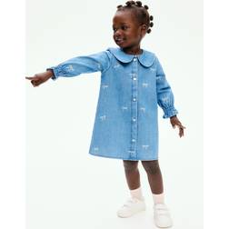 H&M Baby Embroidery Detail Denim Shirt Dress - Blue/Bows