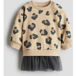 H&M Baby Print Tulle-skirt Sweatshirt Dress - Beige/Leopard