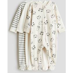 H&M 3-Pack Pyjamasoverall Med Dragkedja - Ljusbeige/Djur