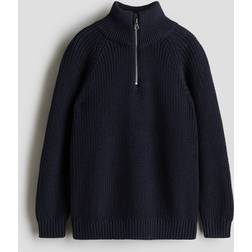 H&M Pojke Stickad Tröja Med Dragkedja - Marinblå