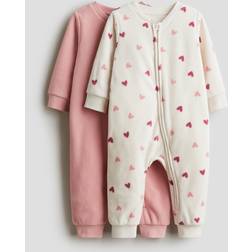 H&M Baby Pyjamasoverall Fleece Med Dragkedja - Rosa/Hjärtan