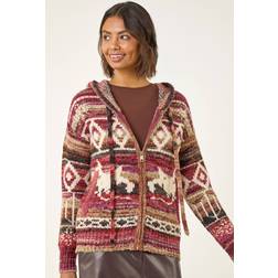 Roman Jacquard Zip Hooded Cardigan - Burgundy