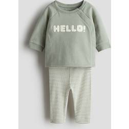 H&M 2-Delat Bomullsset - Ljusgrön/Hello