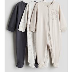 H&M 3-Pack Pyjamasoverall Med Dragkedja - Ljusbeige/Björnar