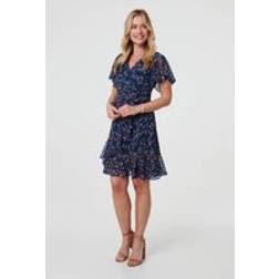 Izabel London Printed Asymmetric Short Tie Wrap Dress - Blue