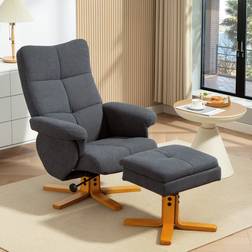 Homcom Linen Recliner Chair Footstool Wooden Base Grey Armchair