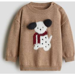 H&M Baby Bomullströja Med Jacquardmotiv - Beige/Hundvalp