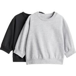 H&M Cotton Sweatshirts 2-pack - Black/Light Grey Marl (0764758041)
