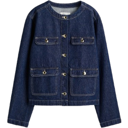 H&M Collarless Denim Jacket - Dark Denim Blue