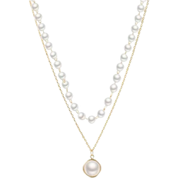 Shein 1Pc New Women's Pearl Necklace Kpop Gold Bead Pendant Necklace Goth Double Layer Chain Choke Loop Women's Daily Fashion Party Jewelry Gift