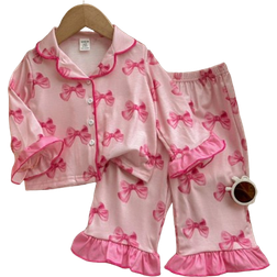 Shein Baby Girls Sweet And Simple Bow Pattern Lapel Buttoned Ruffles Decoration Long Sleeves - Comfortable
