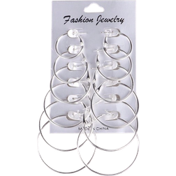 Shein 12pcs/set Hoop Earrings Set Stainless Steel Big and Different Circle Exaggerated C-shaped Decor Gold Hoops Silver Round Hoops Earrings Clas