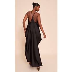 PrettyLittleThing Satin Drape Back Detail Maxi Dress - Black