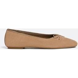 Stradivarius Split Suede Ballet Flats With Bow - Beige