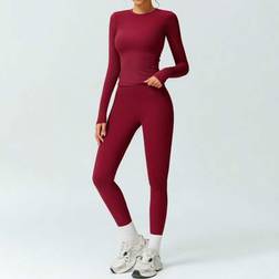 Shein Solid Color Sports Top And Pants Base Set - Yoga