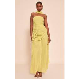 PrettyLittleThing Scarf Detail Bandeau Ruched Maxi Dress - Green