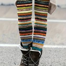 Temu Plus Size Vibrant Rainbow Striped Leggings - Casual