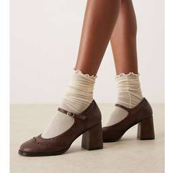 Glamorous Wide Fit Jane Sko Med Blokhæl - Brown