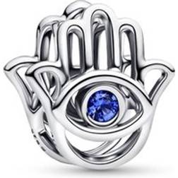Pandora Hamsa Hand Charm - Sterling Silver/Man-Made Crystal Blue