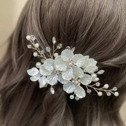Shein White Flower Design Rhinestone Hair Clip