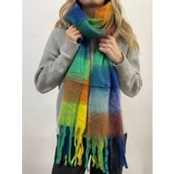SVNX Soft Chunky Checked Scarf with Tassels - Blue Multi
