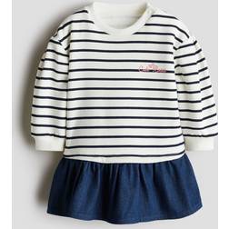 H&M Denim Skirt Sweatshirt Dress - White/Striped (1273044001)