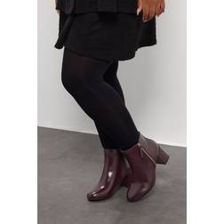 Yours Faux Leather Block Heel Ankle Boots - Burgundy