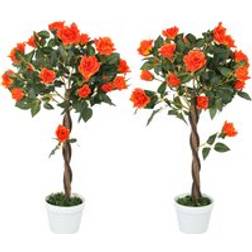 OutSunny 2 Pack 90cm Rose Tree Artificial Plant 2pcs