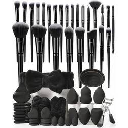 Shein 56/46/44/31/18pcs Makeup Brush Set Full Kit Includes 25 Makeup Brushes, Powder Brush, Blush Brush, Highlighter Brush, Eyeshadow Brush, Lash Comb, Eyeliner Brush, Contour Brush, 6 Makeup Sponges, 6 Triangular Makeup Sponges For Powder Foundation, 3 Mini Makeup Sponges, 1 Makeup Brush Cleaner Bowl