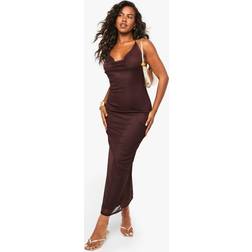 boohoo Womens Mesh Cowl Maxi Dress - Brown