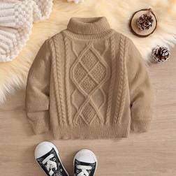 Shein High-Neck Vintage Textured Jacquard Pullover Sweater - Beige