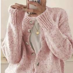 Shein Elegant Fashion Round Neck Long Sleeve Cardigan Sweater - Solid Color