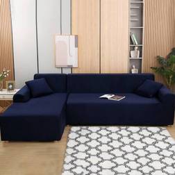 Shein L Shape Covers 2 Pieces Velvet Stretch Loose Sofa Cover Blue